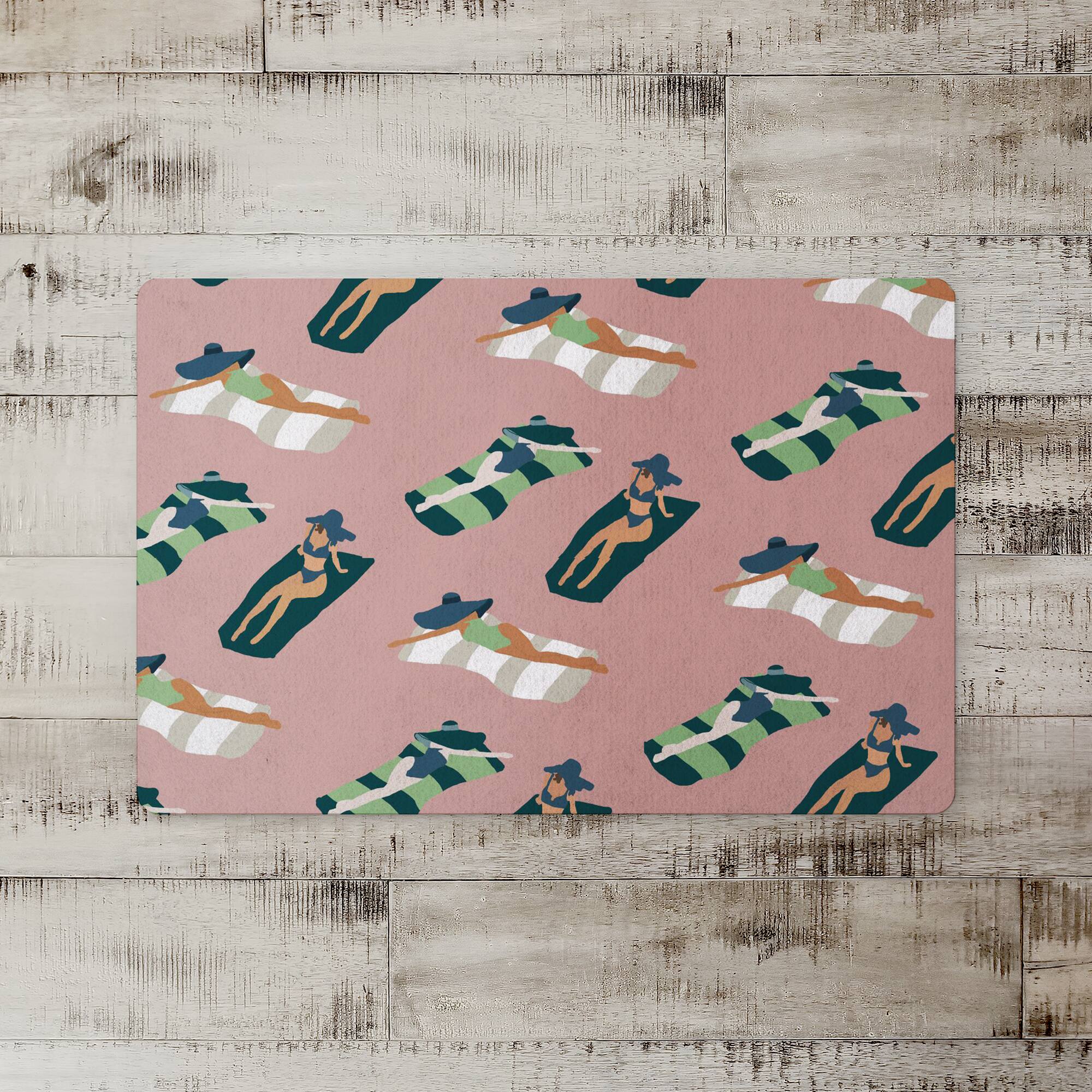 Pink Sun Bathers Pattern Floor Mat